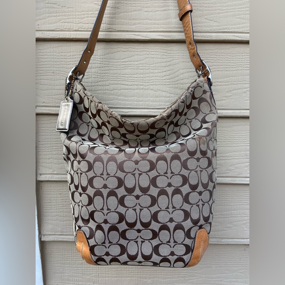 Coach Signature Shoulder Bag Duffle Zip Top Closure 6083 Brown Tan Leather - Picture 2 of 16